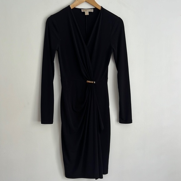 Michael, Michael Kors V-neck Midi Dress Black - Picture 1 of 4